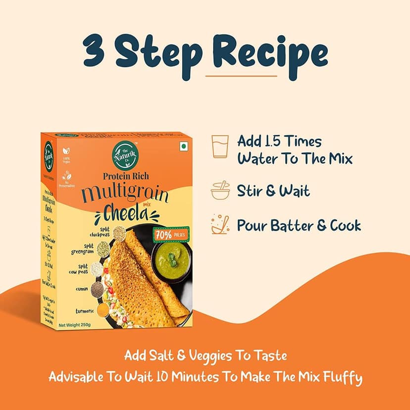 The Naturik Co Oats, Ragi and Multigrain Cheela Mix Combo, Snack for Kids and Family 250g each (Pack of 3), Ready to Cook Chilla/Dosa for Healthy Breakfast, 20% Protein, view 5