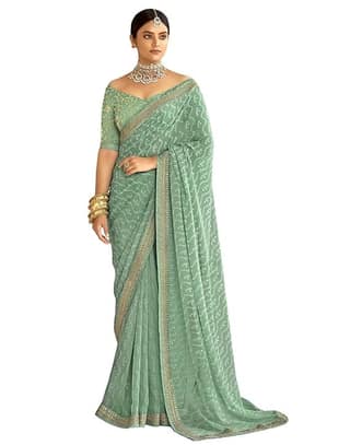 SIRIL Women's Bandhani Printed Embroidery Georgette Saree with Unstitched Blouse Piece