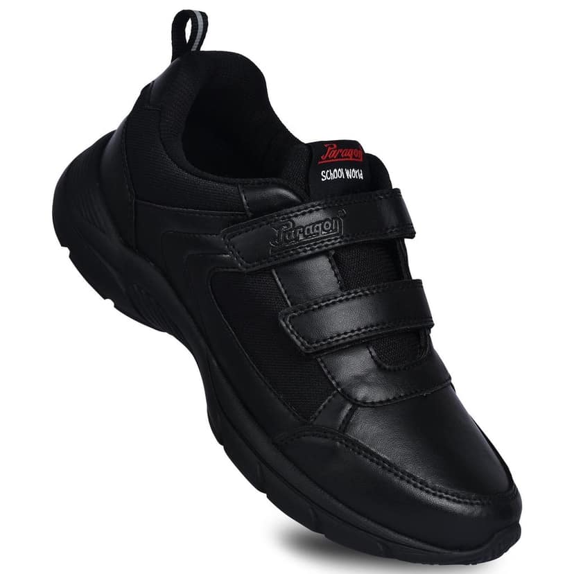 Paragon Ultra Comfortable, Lightweight and Durable Boy's Black School Shoes for Everyday Use | Black Uniform Shoes with Velcro Closure and Breathable Outer Fabric view 2