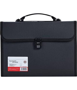 13 Pocket Accordian File Organizer Expanding File Folder for FC A4 Paper, Briefcase File Case with Durable Handle & Buckle Closure for School Home Business (Black)