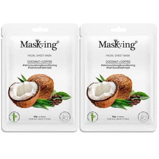 MasKing Bamboo Facial Sheet Mask of Coconut & Coffee for Skin Nourishing & Conditioning Ideal for Women & Men, 20ml each (Pack of 2)