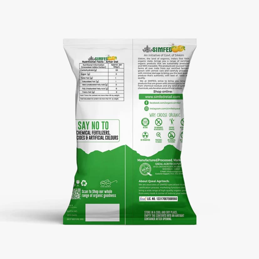 SIMFED Organic Arahar Dal 1Kg view 2
