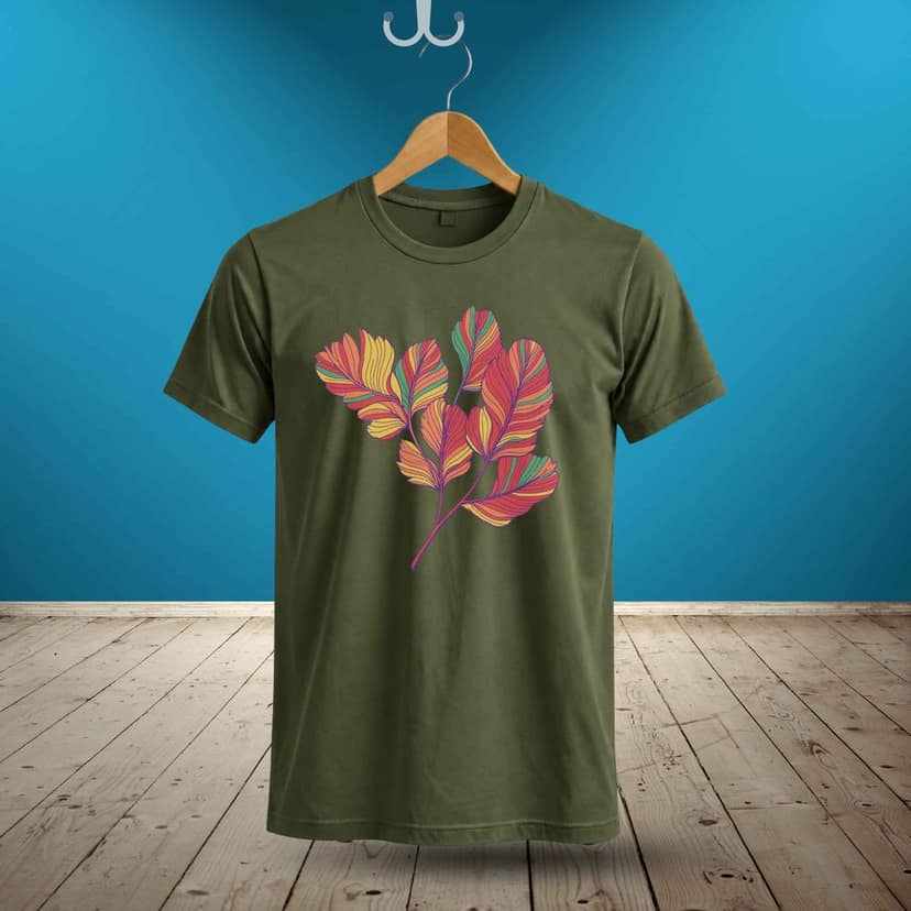Trishoolin 100% Cotton Regular Fit Graphic T-Shirt | Colorful Botanical Leaves Floral Theme Art Crew Neck Half Sleeve Tee (Design 30162MB, Pack of 1)