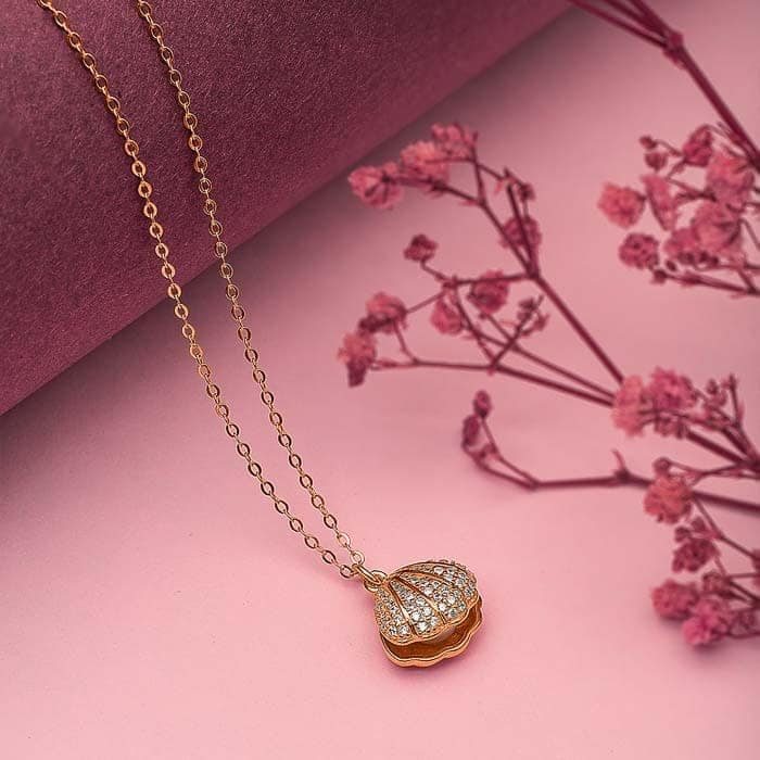 Rose Gold Open Shell Pendant with Chain view 4