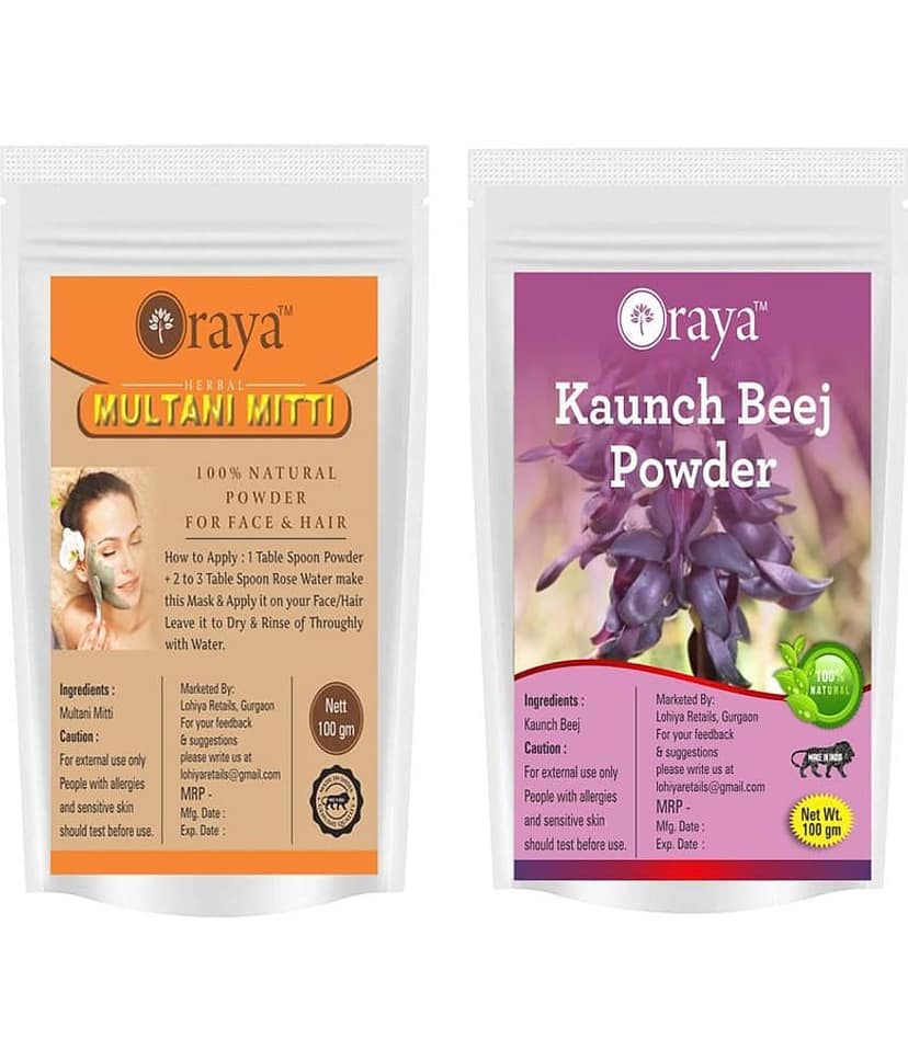 ORAYA 100% Pure Multani(Mitti) Powder And Kaunch Beej Powder Face Pack 200 gm Pack of 2