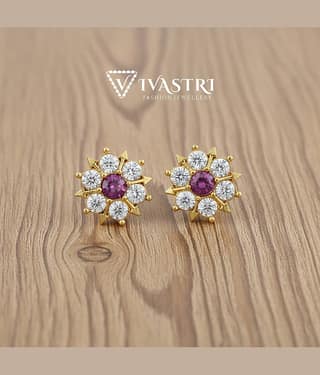 VIVASTRI Golden Stud Earrings ( Pack of 1 )