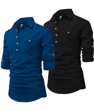 UNI VIBE Black Cotton Blend Men's Shirt Style Kurta ( Pack of 2 )