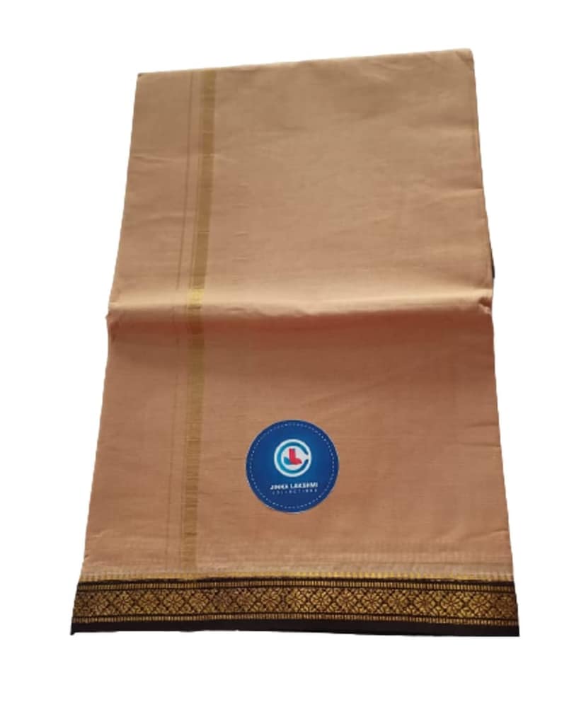 JINKA LAKSHMI COLLECTIONS 100% Pure Cotton Biege Color Dhoti With Zari 4 Meters Unstitched Pack of 1 (Multicolor-04) view 4