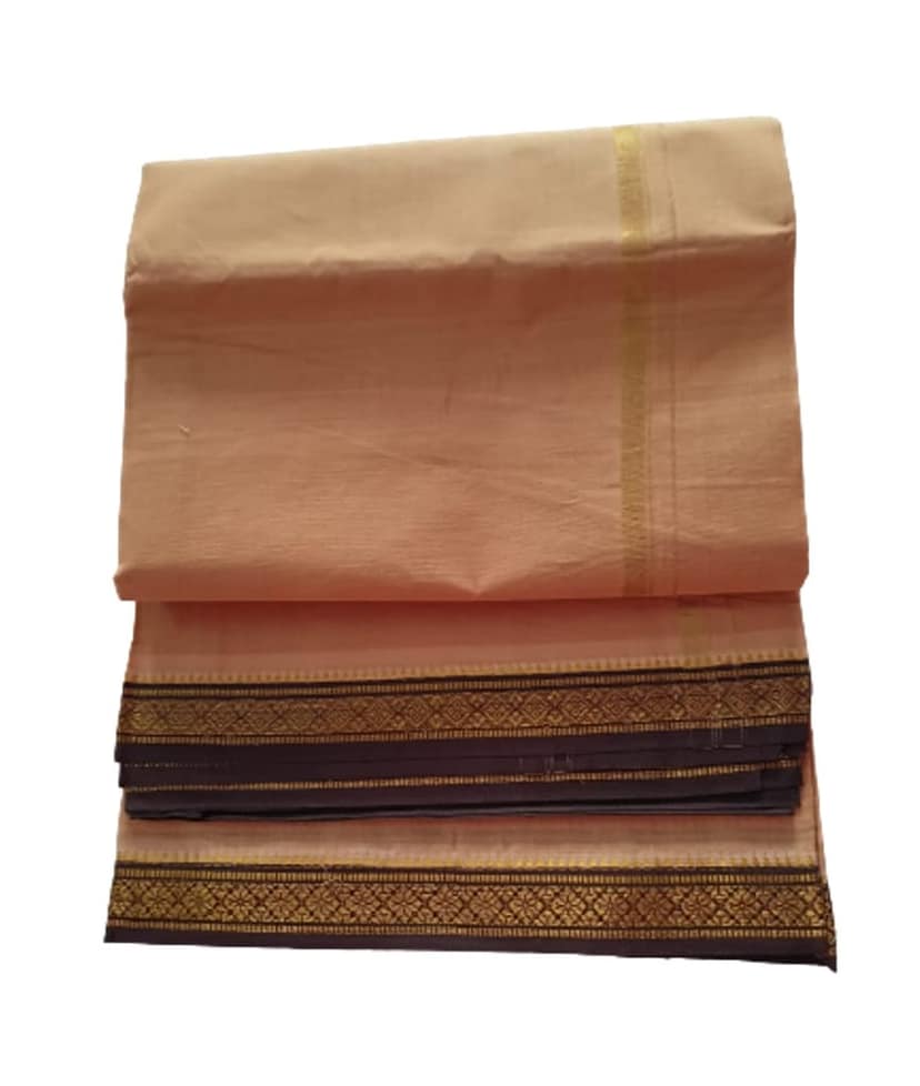 JINKA LAKSHMI COLLECTIONS 100% Pure Cotton Biege Color Dhoti With Zari 4 Meters Unstitched Pack of 1 (Multicolor-04) view 7
