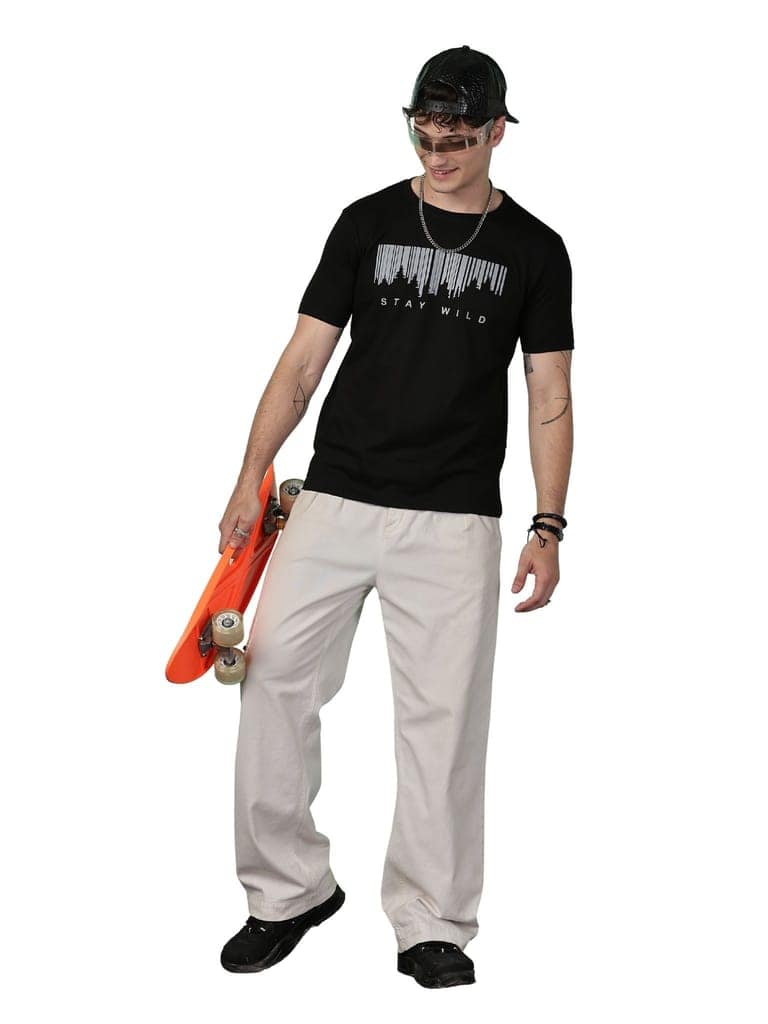 Cotton Black Stay Wild T-Shirt view 3