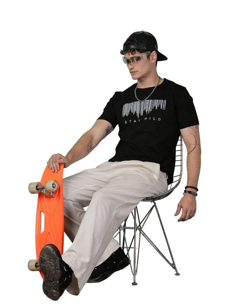 Cotton Black Stay Wild T-Shirt view 6