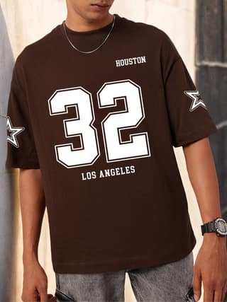 SCOTT FINCHER Men's Brown t-shirt with white Houston 32 Los Angeles print : AA(ARN)BROWN_43