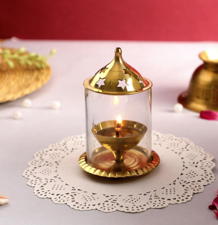 BulkySanta Brass Akhand Diya | Brass Akhand Jyot | Brass Diya with Cover (Large Size - 5" x 3" x 3") view 2