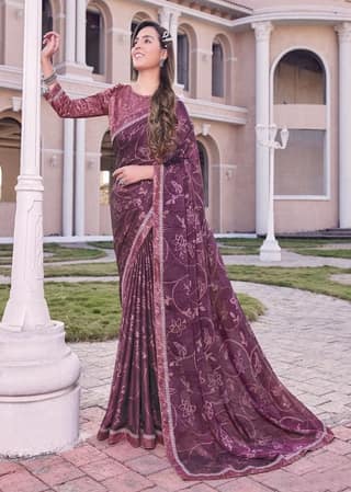 Digital Printed Georgette Saree in Wine