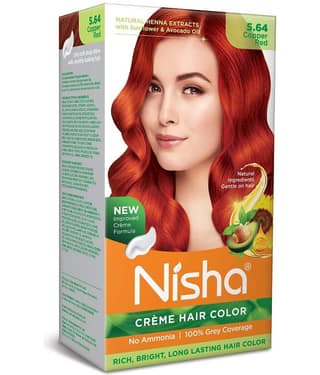 Nisha Creme Hair Color 5.64 Copper Red 120g, Permanent Hair Colour Ammonia Free Hair Color 100% Grey Coverage
