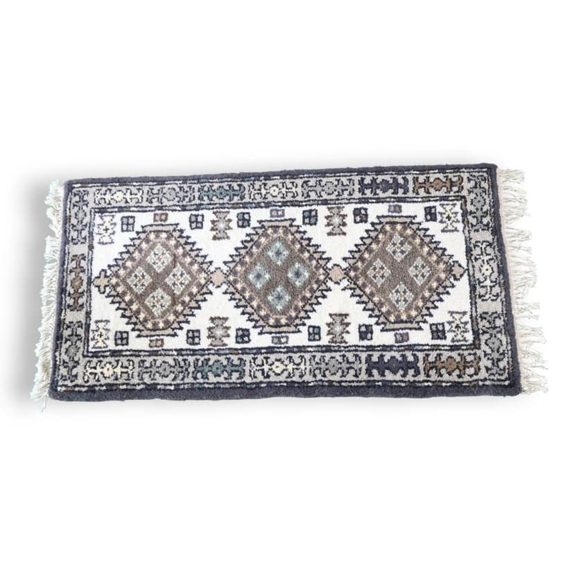 ELURU-Traditional Diamond Pattern Door Mat | Grey & Brown Ethnic Indoor Rug with Tassels | Soft Decorative Carpet for Home Entrance view 2