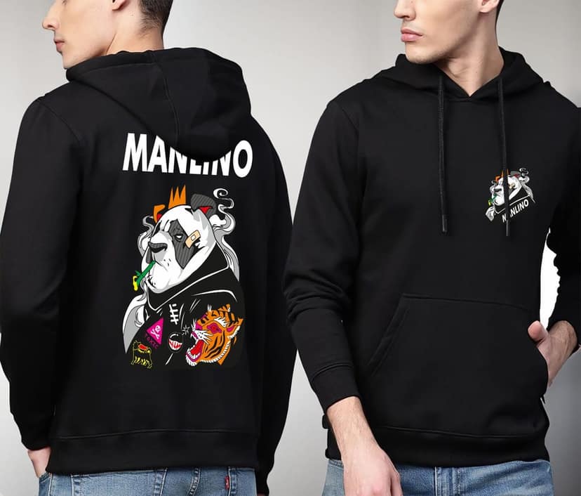 SCOTT FINCHER Black Hoodie with Panda Graphic Printed Hoodie :AA(RSHOD)BLACK_123 view 3