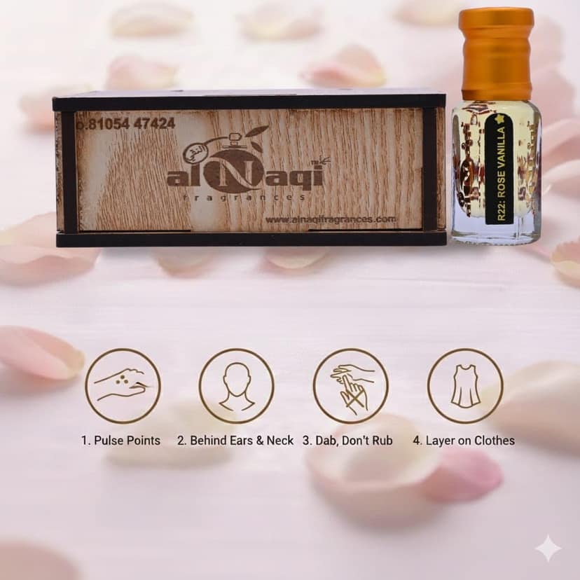 alnaqi fragrances Rose Vanilla Attar_parent|Perfume Oil, Alcohol-Free Roll-On, Arabian Attar with Fresh Rose & Creamy Vanilla Notes, Long-Lasting Concentrated Perfume Oil, Unisex Arabic Fragrance view 3