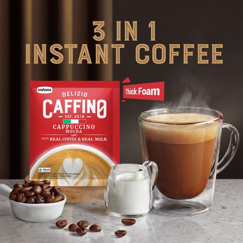 CAFFINO Cappuccino Mocha Coffee with Real Milk & Real Coffee, 200g Pack (10 Sachet X 20g), Instant Coffee, The Product of Indonesia (Imported) view 9