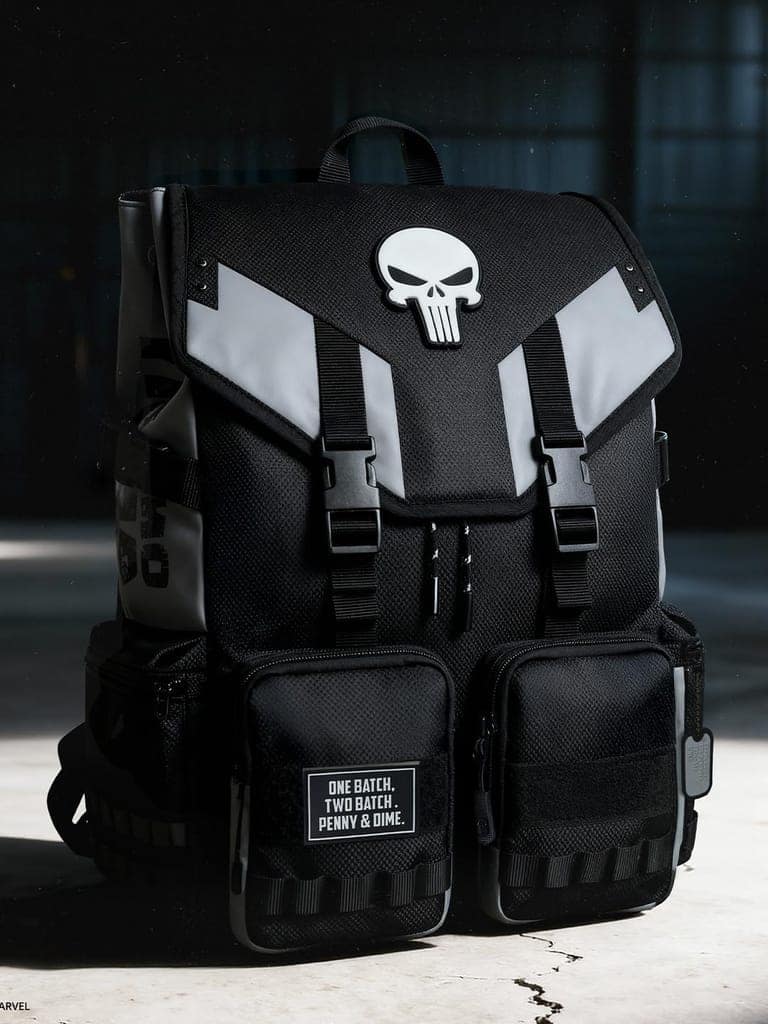 The Souled Store Official Marvel Punisher Tactical Backpack | Premium Polyester 24L Rucksack with 16" Laptop Sleeve, Compression Belts & Detachable Skull Patch for Men & Women view 2