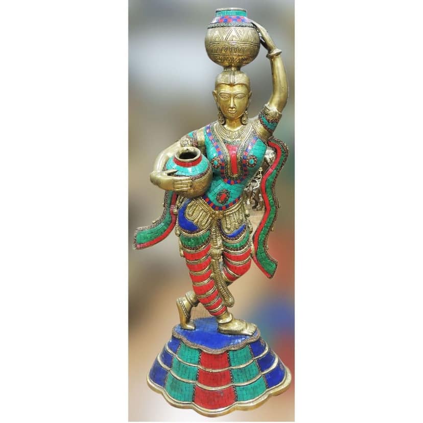 Brass Showpiece Lady With Matka Statue, Height : 35 Inch (BSMAS1564 A) view 2