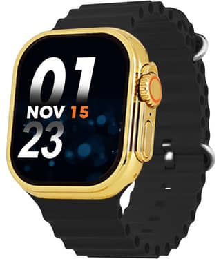 SKYRISE Ultra Max Golden Edition Smartwatch | Heart Rate | Steps | Wireless Charging Smartwatch (Black Strap, 2.01 Inch Big Sunlight Proof Display)