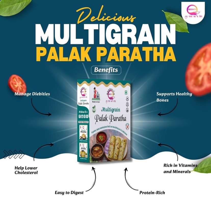 Multigrain Palak Paratha | Paratha Premix 300 Gm, Peanut Chutney 50g and Mix Pickle 50g | Ready To Cook | No Preservative | Made With Natural Ingredients view 4