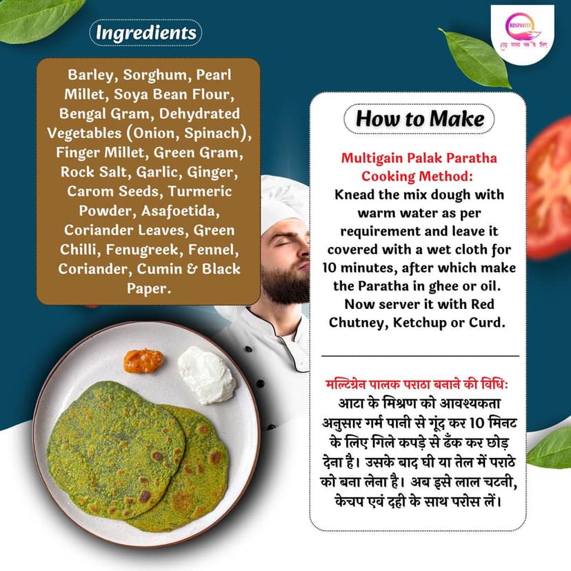 Multigrain Palak Paratha | Paratha Premix 300 Gm, Peanut Chutney 50g and Mix Pickle 50g | Ready To Cook | No Preservative | Made With Natural Ingredients view 6
