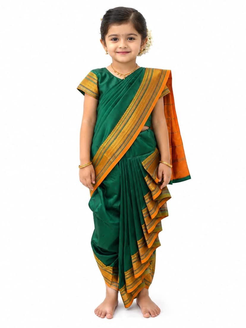 Mom and Me Traditional Maharashtrian Nauvari Saree for Baby Girls - Festive Ready-to-Wear