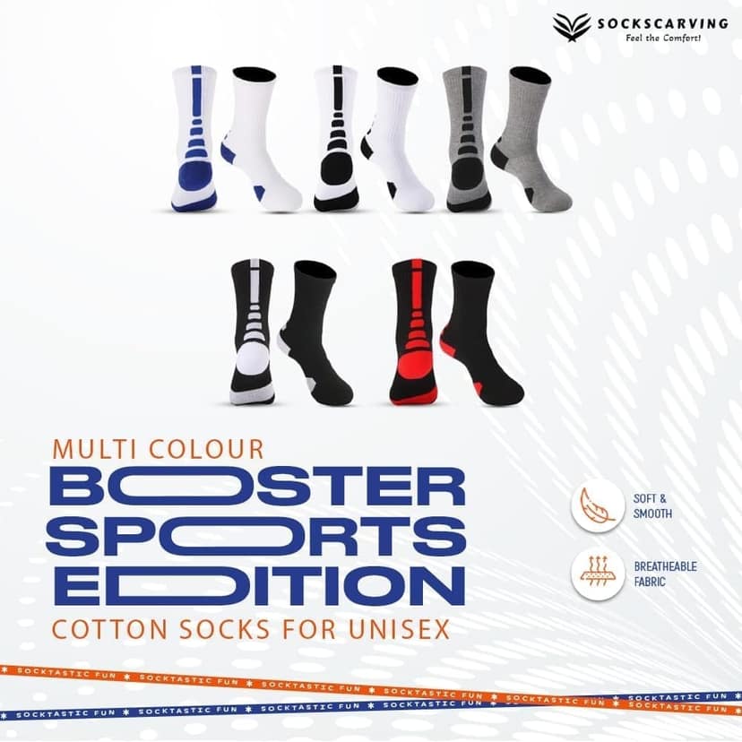 SOCKSCARVING Multicolour Booster Sports Edition Cotton Socks Pair of 5, High Ankle Calf Length, Free Size, Sports Edition Socks, Casual Design, For Men-Women view 2