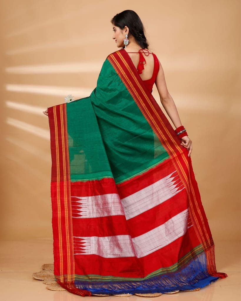 ILKAL Handloom Cotton Silk Saree Dark Green Color with running blouse-6628 view 4