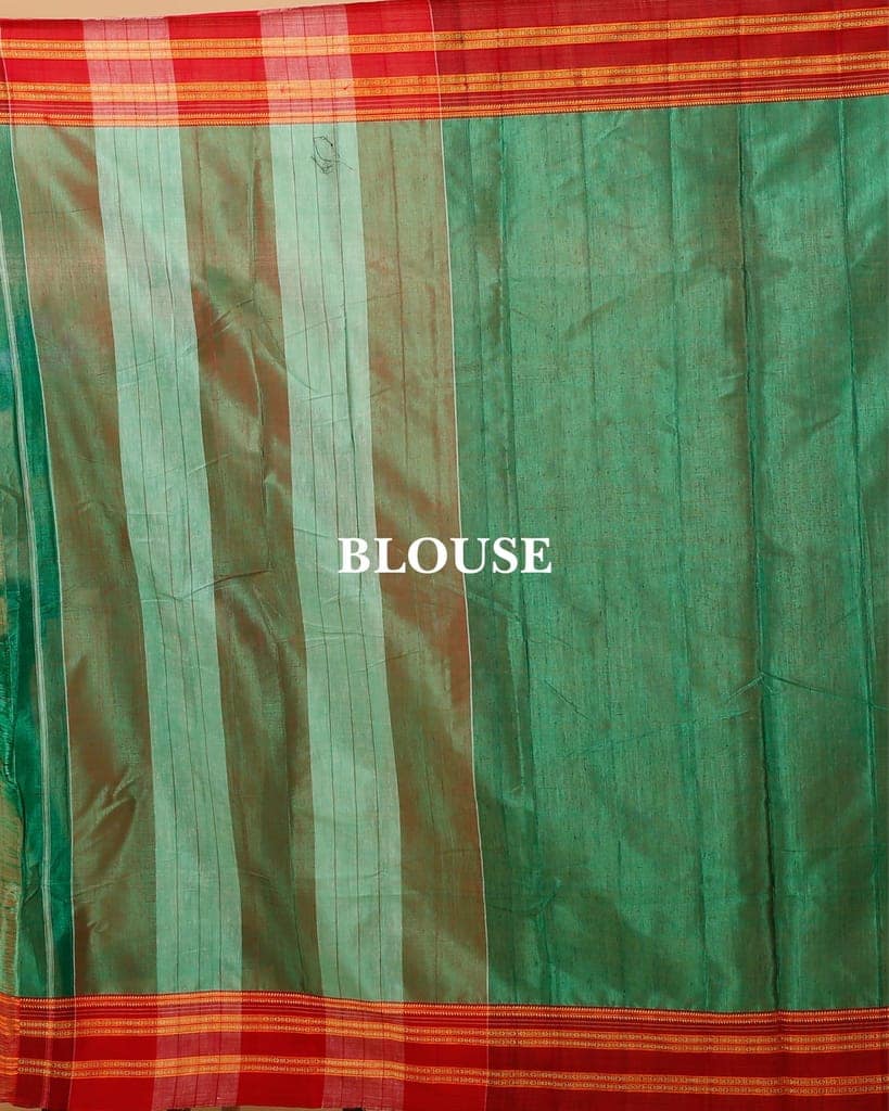 ILKAL Handloom Cotton Silk Saree Dark Green Color with running blouse-6628 view 5