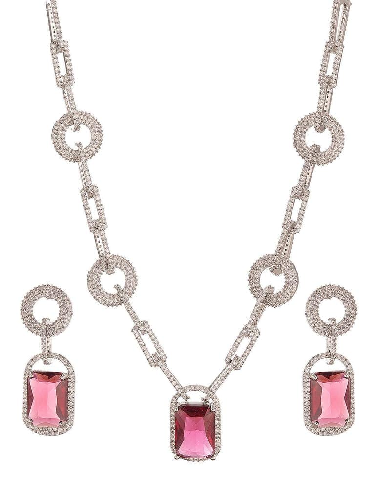 Silver Plated Ruby Red AD Studded Cocktail Link Jewellery Set view 7