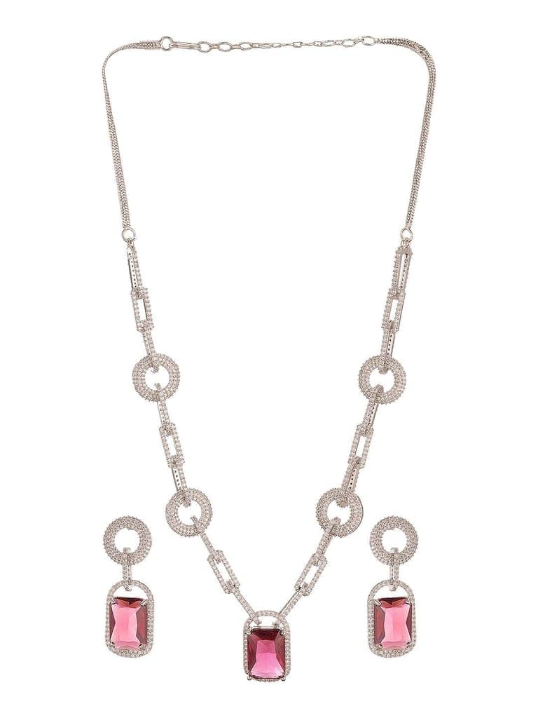 Silver Plated Ruby Red AD Studded Cocktail Link Jewellery Set view 8