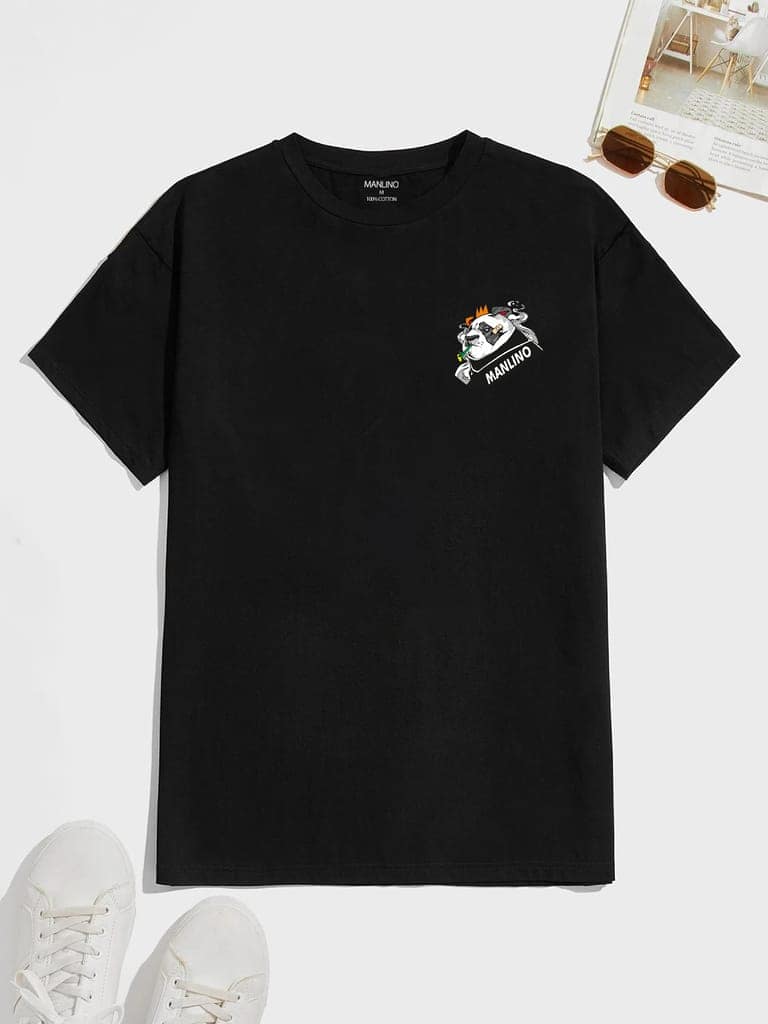 SSCOTT FINCHER Men's Black T-Shirt with Panda and Tiger Graphic Design : AA(HSR)BLACK_123 view 3