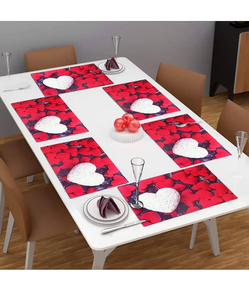 PVC Graphic Rectangle Table Mats (45 cm x 30 cm) Pack of 6 - Red
