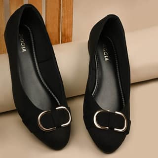 Black Women Suede Ballerinas
