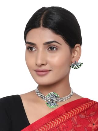 Cardinal Oxidized Silver Color Blue Minakari Choker Necklace Set