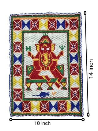 "Colorful Beaded Wall Hanging of Hindu God Ganesha - 10\" x 14\""