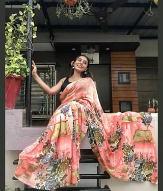 ANAND SAREES Georgette Printed Saree With Unstitched Blouse Piece ( Pink )