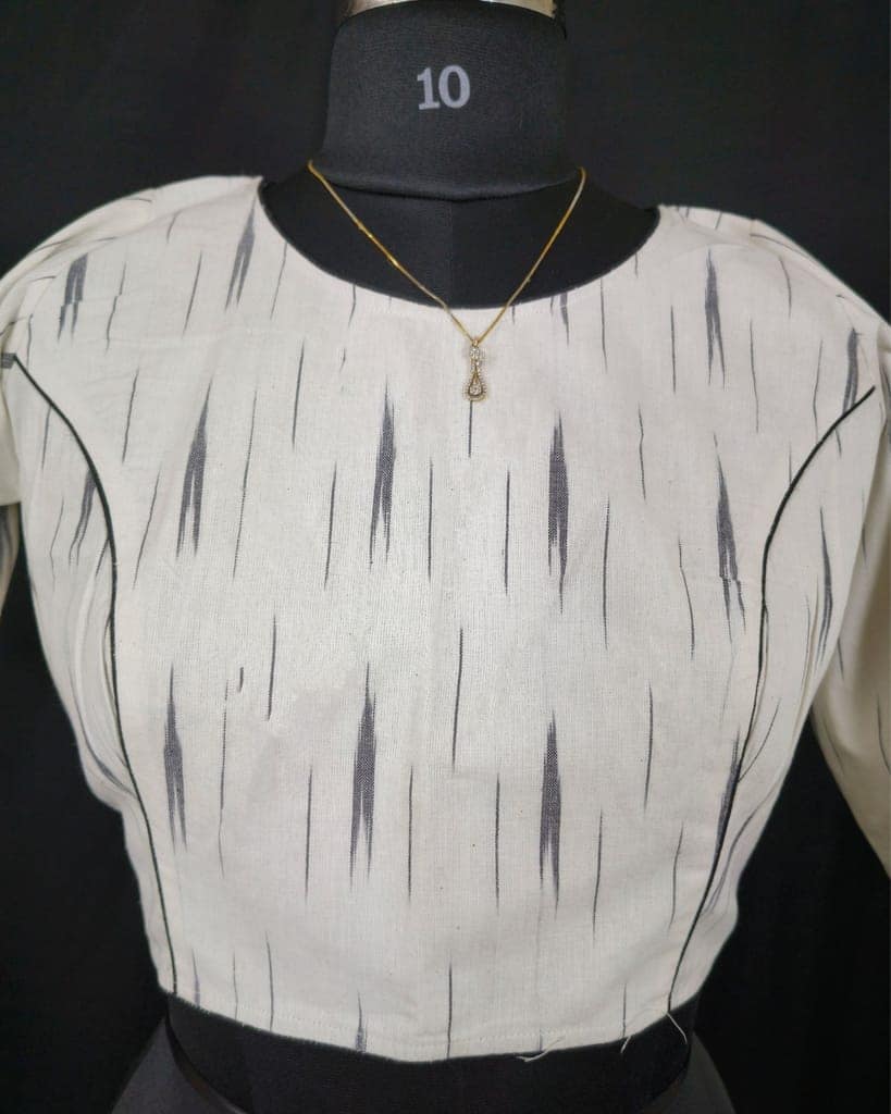 Pure Cotton Blouse Grey Color Ikkat Design (Size: 34-46)-6949 view 2