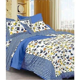 100 Cotton Floral Print 120 TC Double Bed Sheet With 2 Pillow Covers