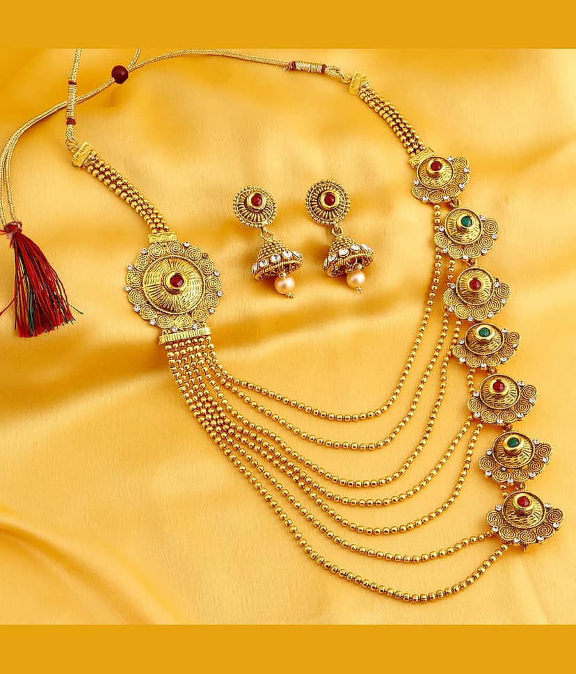 Sukkhi Alloy Golden Traditional Necklaces Set Long Haram view 2