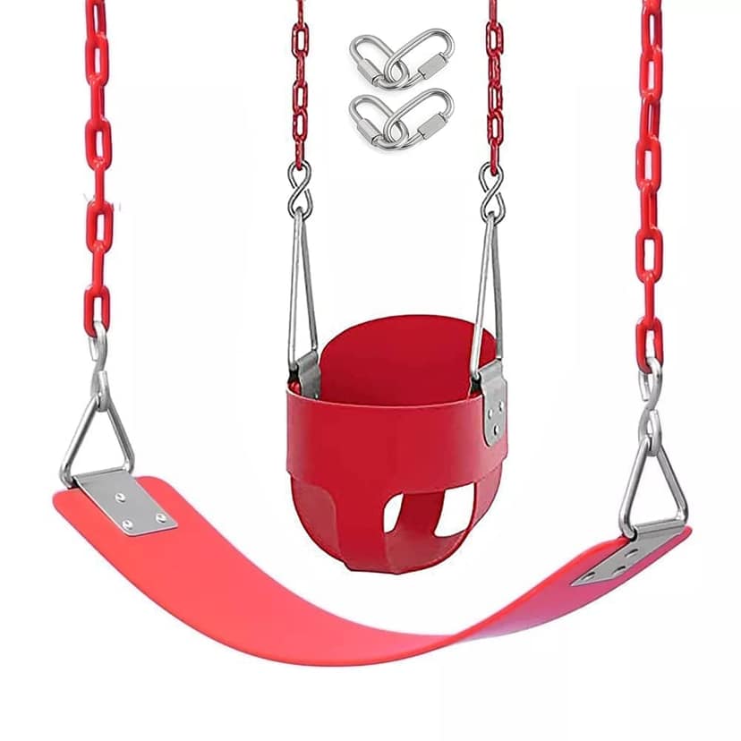 REZNOR High Back Full Swings Seats and Bucket Swing with 1.5 Meter Chain, Playground Swing Set Accessories, 4 Oval Shape Stainless Steel Screw Link Snap Hooks for Kids, Adults
