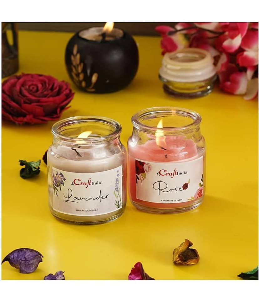 eCraftIndia Set of 2 Lavender & Rose Scented Jar Candles view 2