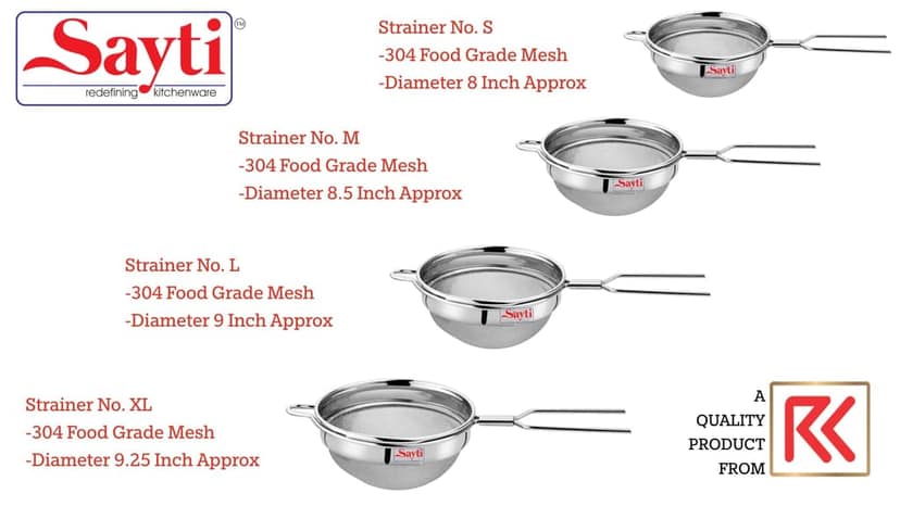 RK Sayti Stainless Steel Round Strainer Set, 304 Grade Single Mesh, Premium Polish, 4 Sizes (S/M/L/XL) view 2