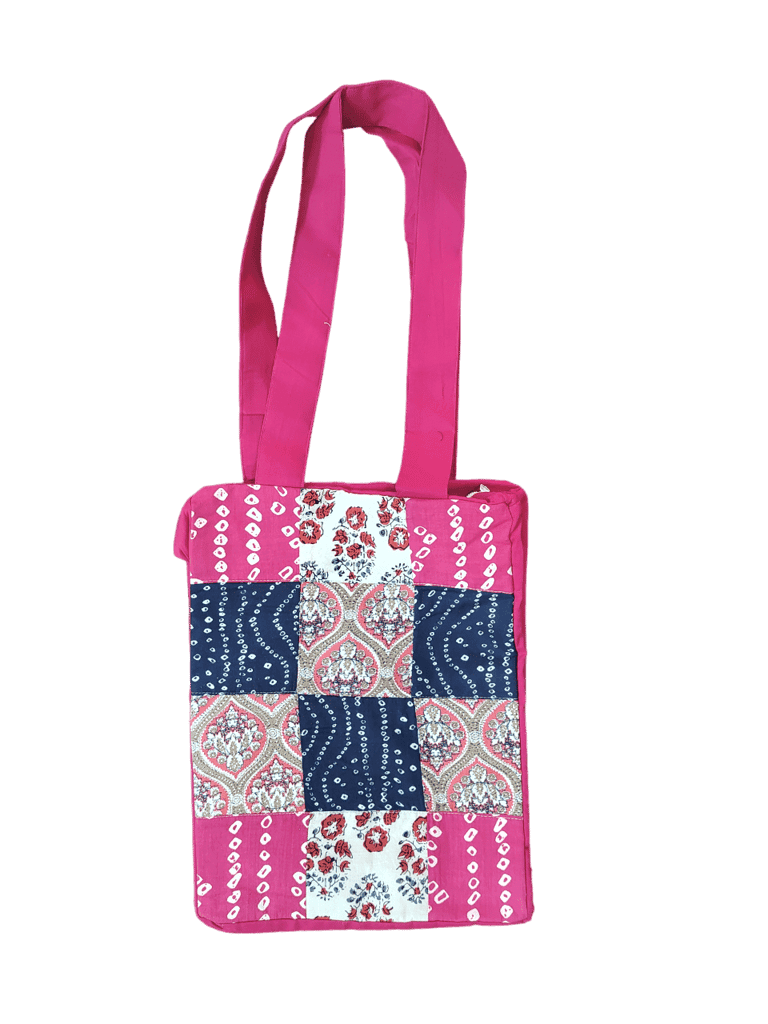NIRJHARI Handmade Cotton Cloth Patchwork Handbag Black & White (Small) Pack of 1