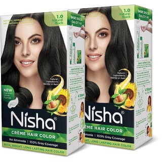 Nisha cream permanent hair color superior quality no ammonia cream formula permanent Fashion Highlights and rich bright long-lasting colour Natural Black (pack of 2) , NATURAL BLACK 1