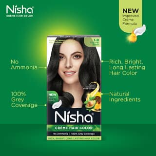 Nisha cream permanent hair color superior quality no ammonia cream formula permanent Fashion Highlights and rich bright long-lasting colour Natural Black (pack of 2) , NATURAL BLACK 1 view 2