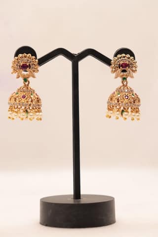 Jhumka Earrings with Ruby and Pearl for Women